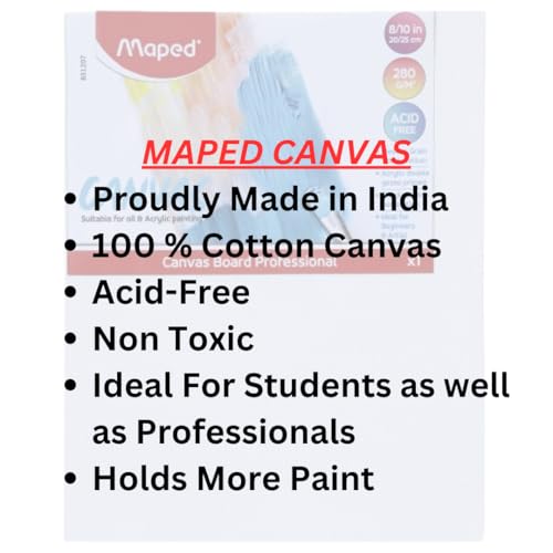 Maped 6pcs Painting Kit - 2 x 8" x 10" Acrylic Canvas Panels & 4 Mix Synthetic Plastic Handle Brushes (Round & Flat) for Kids & Adults - Image 4