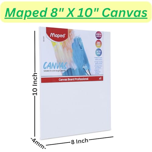 Maped 6pcs Painting Kit - 2 x 8" x 10" Acrylic Canvas Panels & 4 Mix Synthetic Plastic Handle Brushes (Round & Flat) for Kids & Adults - Image 3