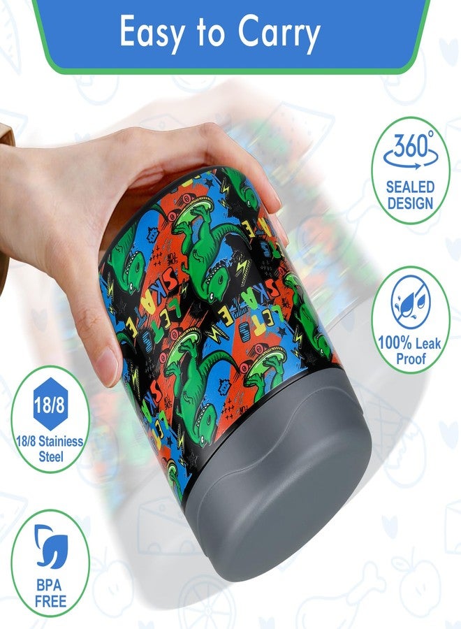 wiwens 12oz Soup Thermo for Hot Food Kids Insulated Food Jar Wide Mouth Lunch Container Leak Proof Stainless Steel Vacuum Bento Box for School Office Travel Outdoors Black-Dinosaur - Image 3