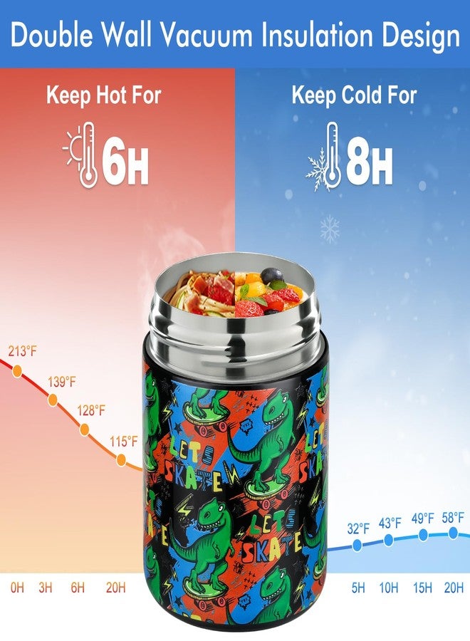wiwens 12oz Soup Thermo for Hot Food Kids Insulated Food Jar Wide Mouth Lunch Container Leak Proof Stainless Steel Vacuum Bento Box for School Office Travel Outdoors Black-Dinosaur - Image 4