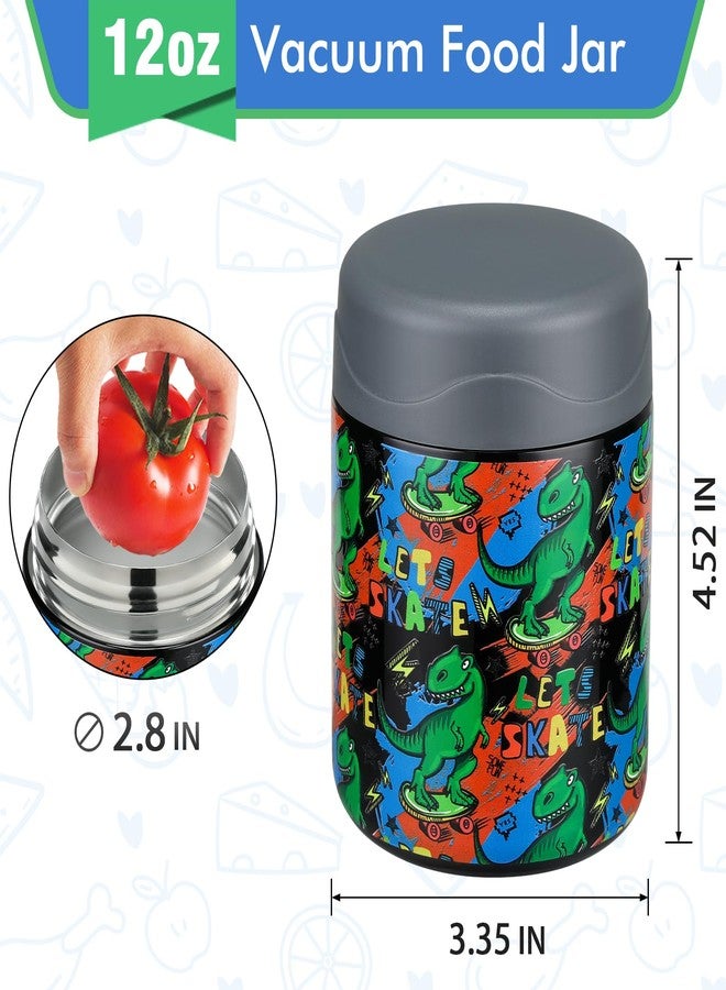 wiwens 12oz Soup Thermo for Hot Food Kids Insulated Food Jar Wide Mouth Lunch Container Leak Proof Stainless Steel Vacuum Bento Box for School Office Travel Outdoors Black-Dinosaur - Image 5