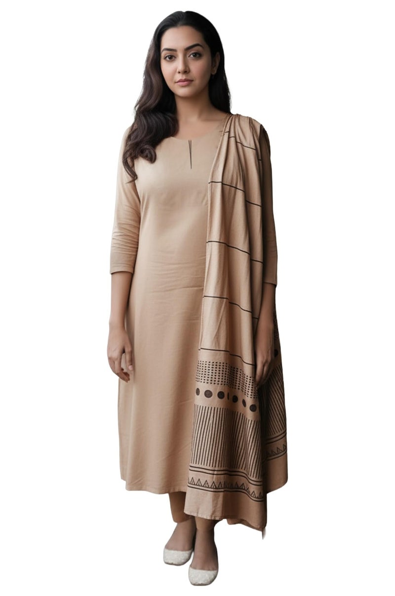 GoSriKi Women's Rayon Viscose Straight Solid Kurta with Pant and Dupatta (Raja Saab Beige-VKS15-GS_XXL_Beige_XX-Large) - Image 1