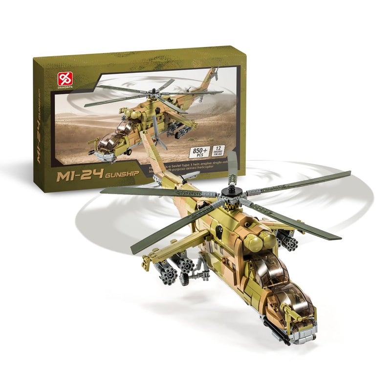 DAHONPA MI-24S Helicopter Medium Utility Military Army Airplane Building Bricks Set, 850+ Pieces Air-Force Build Blocks Toy, Gift for Kid and Adult - Image 1