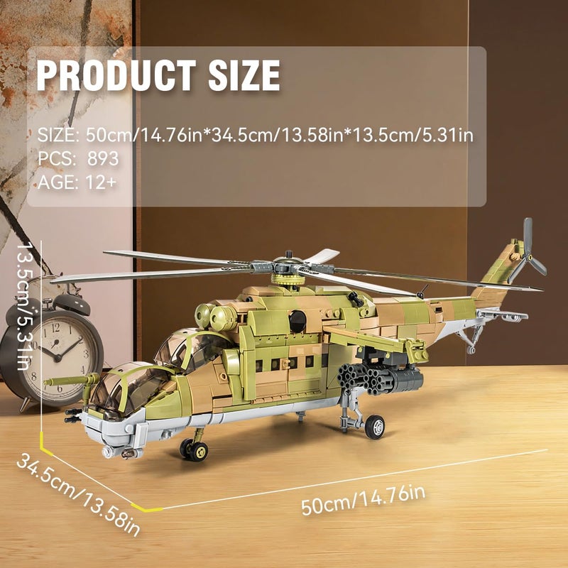 DAHONPA MI-24S Helicopter Medium Utility Military Army Airplane Building Bricks Set, 850+ Pieces Air-Force Build Blocks Toy, Gift for Kid and Adult - Image 3