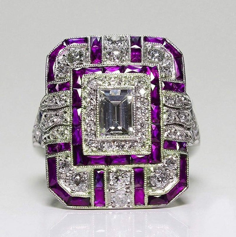 Goldenchen Fashion Jewelry Amethyst Silver Wedding Engagement Ring Art Deco Women Jewelry Gift Size 6-10 (6) - Image 4