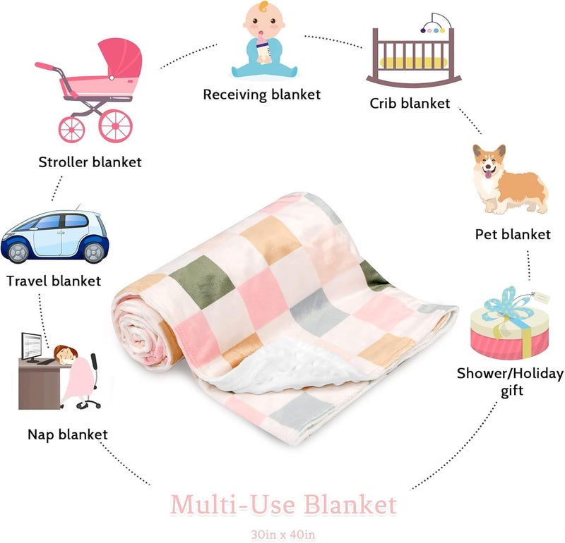 DILIMI Baby Blanket Soft Warm Newborn Toddler Minky Plush Dot Blanket for Girl and Boy Unisex 4030 in Colorful Checkered - Image 5
