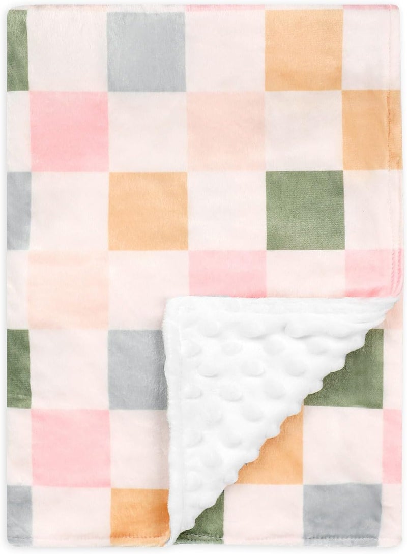 DILIMI Baby Blanket Soft Warm Newborn Toddler Minky Plush Dot Blanket for Girl and Boy Unisex 4030 in Colorful Checkered - Image 1