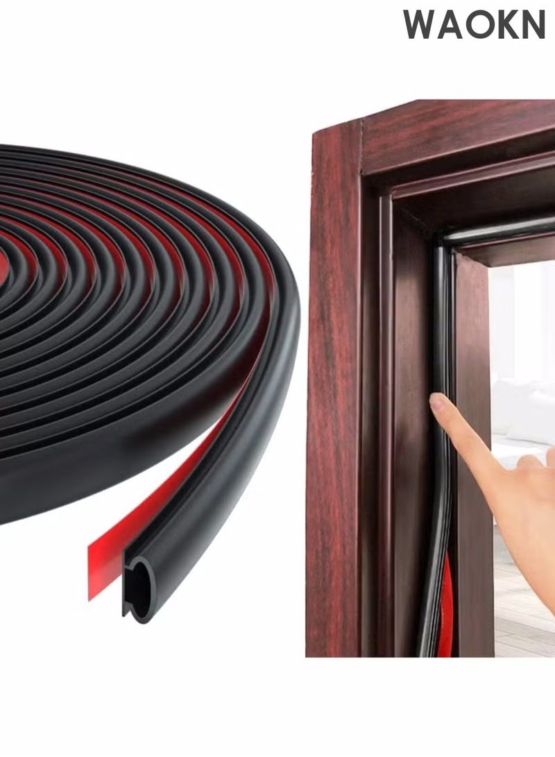WAOKN Anti theft door sealing strip, bedroom door sound insulation and wind prevention, self-adhesive window leakage and wind prevention sealing strip, 600cm black door rubber sealing strip, self-adhesive rubber door insulation sealing strip, door frame window sound insulation door strip. - Image 2