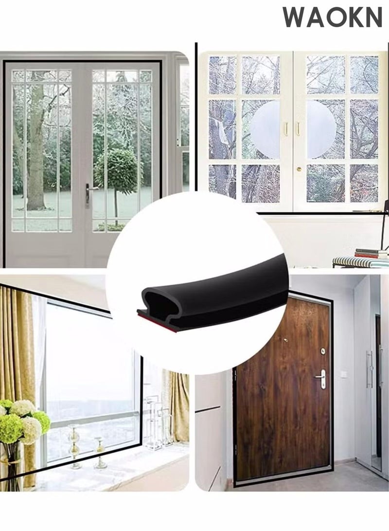 WAOKN Anti theft door sealing strip, bedroom door sound insulation and wind prevention, self-adhesive window leakage and wind prevention sealing strip, 600cm black door rubber sealing strip, self-adhesive rubber door insulation sealing strip, door frame window sound insulation door strip. - Image 3