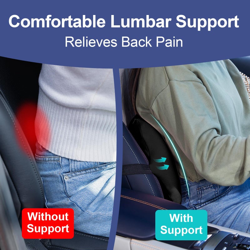 BYMECOST Lumbar Support Pillow for Car, Memory Foam Car Seat Back Support Pillow for Driving, Back Cushion with Strap for Pain Relief, Ergonomic Back Cushion for Office Chair, Wheelchair (A-Black) - Image 4