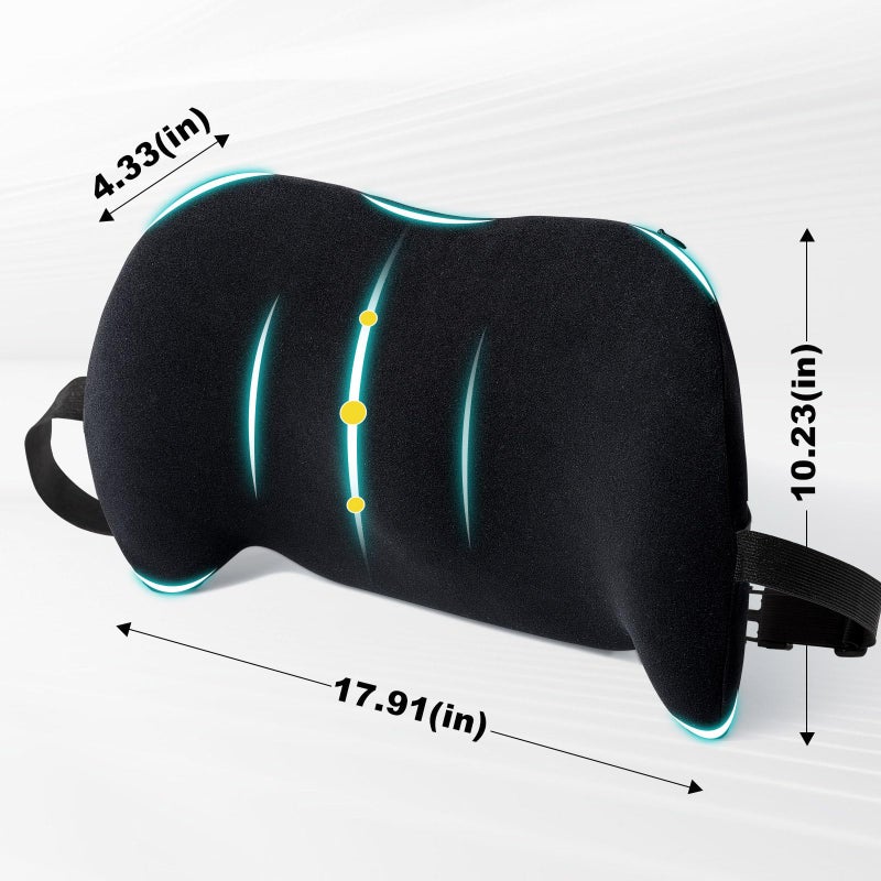 BYMECOST Lumbar Support Pillow for Car, Memory Foam Car Seat Back Support Pillow for Driving, Back Cushion with Strap for Pain Relief, Ergonomic Back Cushion for Office Chair, Wheelchair (A-Black) - Image 2