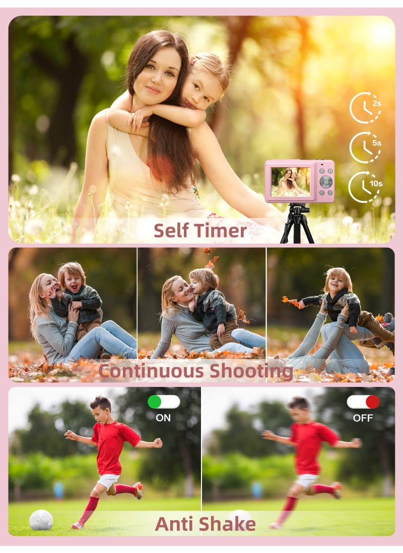 Generic كاميرا رقمية FHD 1080P كاميرا 44 ميجا بكسل نقطة وكاميرات رقمية مع بطاقة SD 32 جيجابايت تقريب 16X بطاريتين للأطفال باللون الوردي  - Image 3