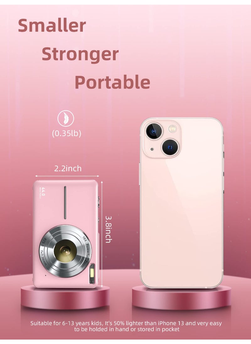 Generic كاميرا رقمية FHD 1080P كاميرا 44 ميجا بكسل نقطة وكاميرات رقمية مع بطاقة SD 32 جيجابايت تقريب 16X بطاريتين للأطفال باللون الوردي  - Image 5