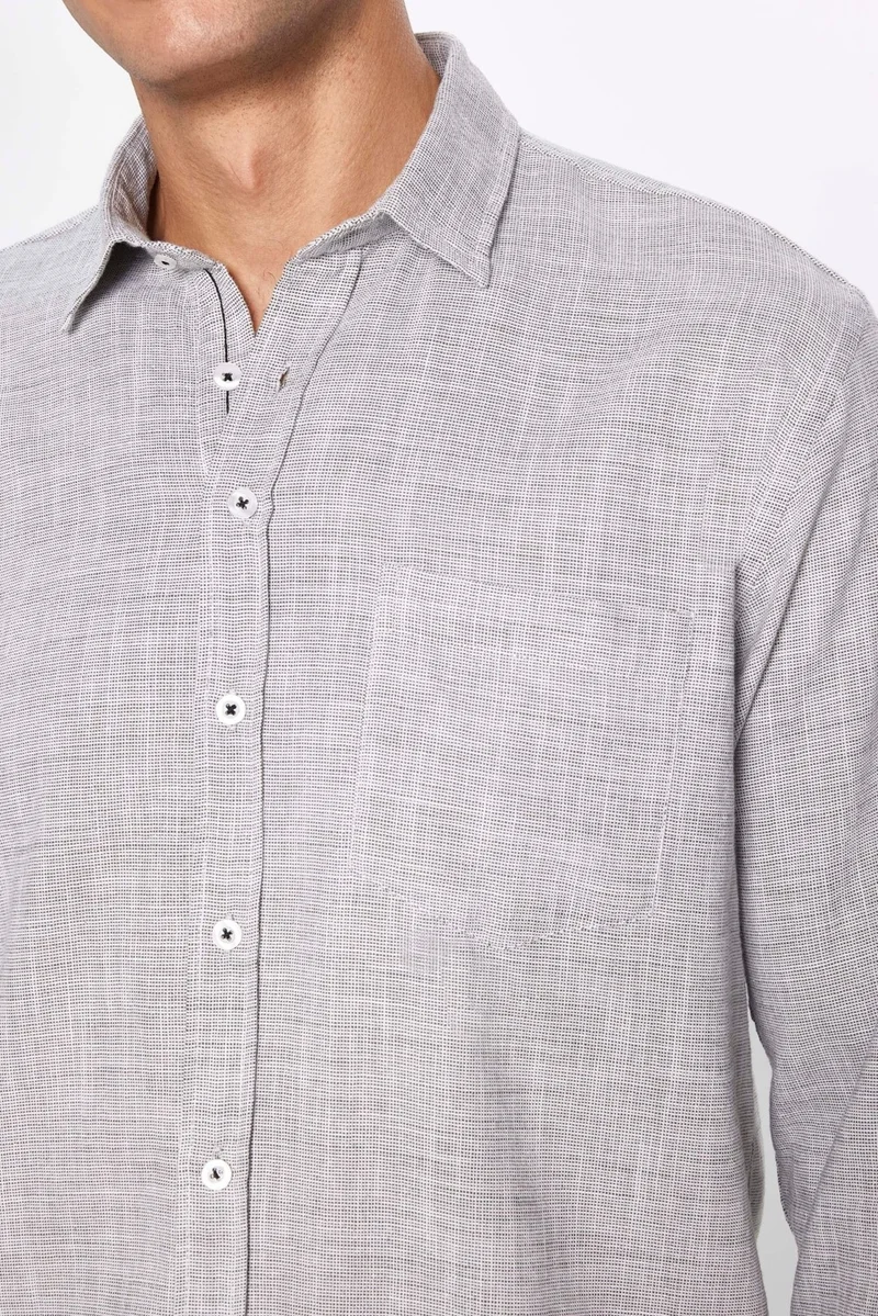 Tudors Men's Classic Fit Regular Cut Long Sleeve Cotton Linen Texture Black Shirt