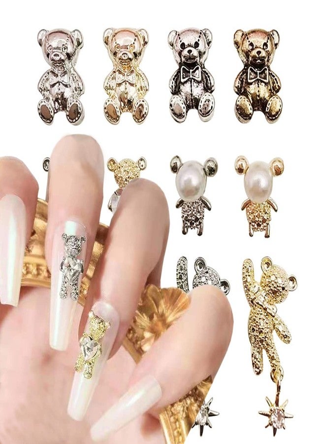 Vezocim Bear Nail Art Decorations, Alloy Bear Nail Glitter Design, 24pcs Gold and Silver Metal Cute Bear Nail Rivet Rhinestone for Women Girls Manicure Charms Decoration, DIY Jewelry Making Craft Supplies - Image 1