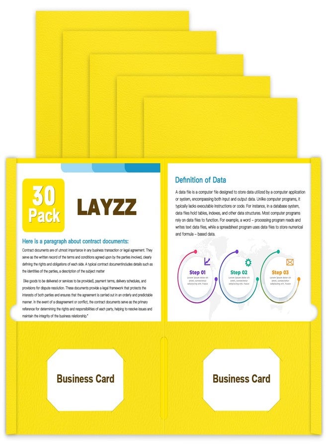 LAYZZ Folders with Pockets, LAYZZ 30 Pack Paper Folders with 2 Pockets, Folders Fit Letter Size Paper for School, Office and Home (Yellow) - Image 1