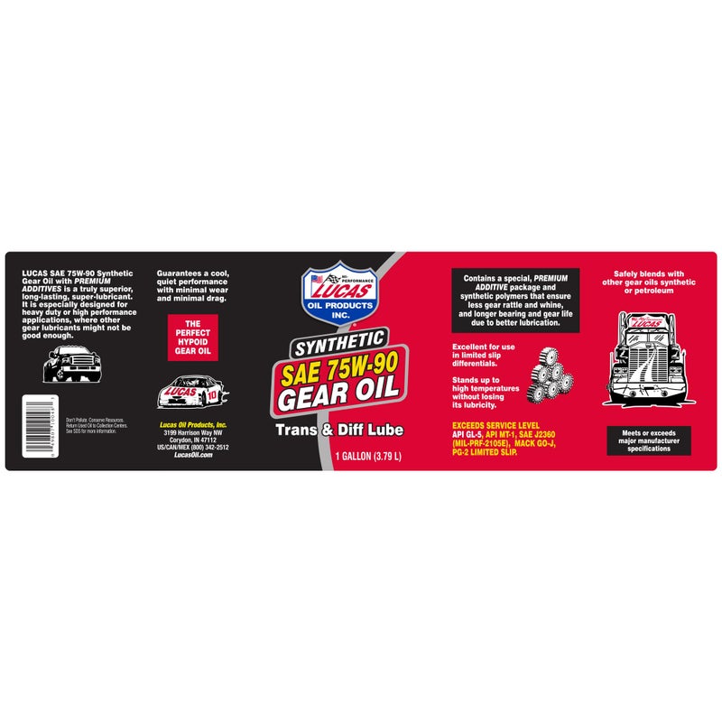 Lucas Oil 10048 Synthetic SAE 75W-90 Gear Oil - 1 Gallon - Image 2