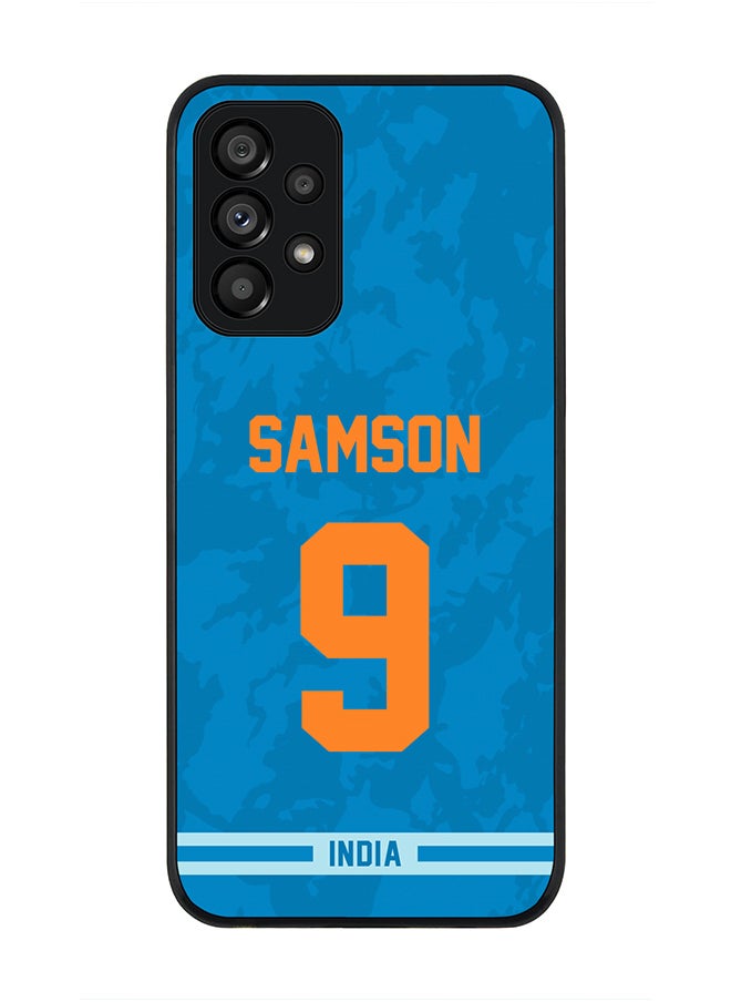 Stylizedd - Rugged Black Edge Case for Samsung Galaxy A73 5G, Slim fit Soft Case Flexible Rubber Edges Thin Cover - Player Name - Sanju Samson, Jersey Number- 9 - Image 1