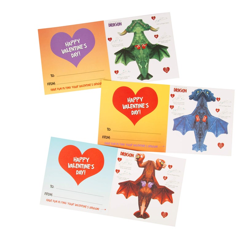 Playhouse Flying Dragons Valentine's Day Card Set for Kids, 28 Card Pack & Envelopes - Fold and Fly Paper Airplanes - Great for School Classroom Exchange Parties - Boys & Girls Ages 4+ - Image 4