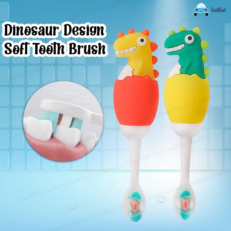 FunBlast فرشاة أسنان للأطفال بتصميم حيوانات، فرشاة أسنان ناعمة ببرسيمات ميكروفايبر إضافية للأطفال من 3 إلى 6 سنوات، فرشاة أسنان يدوية للأطفال، (عبوة من 2 لون عشوائي)، متعددة الألوان - Image 4