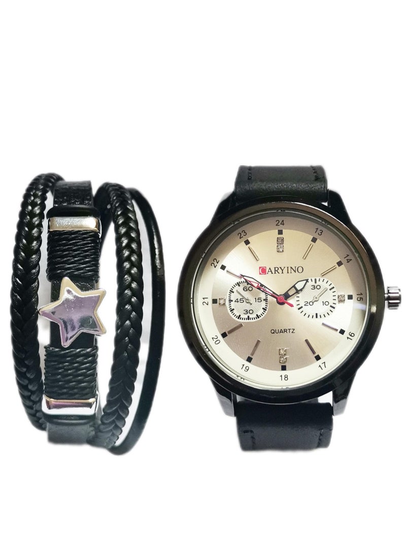 CARYINO Men's Watch with Set of High-end Leather Bracelets  - Image 1