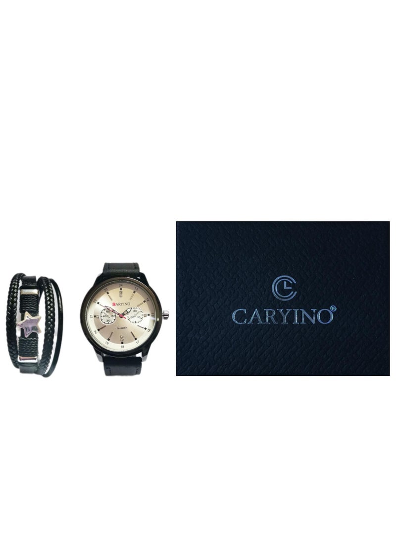 CARYINO Men's Watch with Set of High-end Leather Bracelets  - Image 5