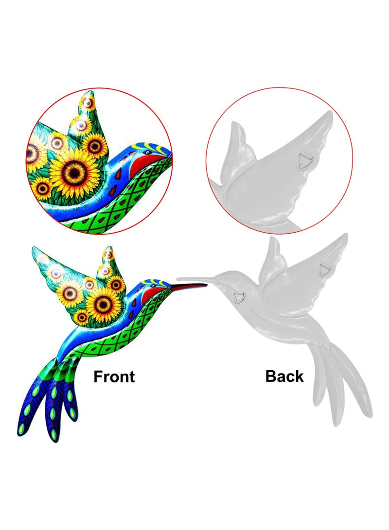 SOLARAE Metal Hummingbird Wall Decoration, Wrought Iron Hummingbird Sculptures Colorful Hummingbird Hanging Decoration for Indoor Outdoor Yard Lawn Garden Tree Fence (2Pcs) - Image 3