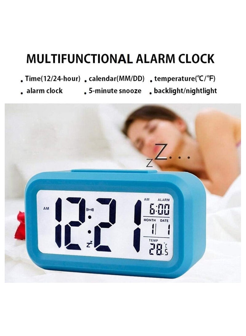Smart Digital Alarm Clock with Temperature Display, Large LCD Screen, Date Display, Smart Night Light, Battery Operated & Snooze Button on Top (DAC101) (Blue)  - Image 4