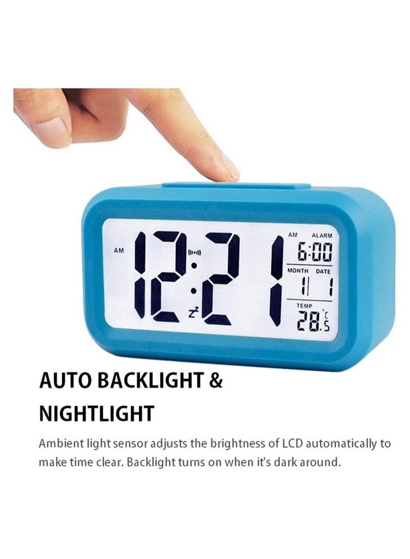 Smart Digital Alarm Clock with Temperature Display, Large LCD Screen, Date Display, Smart Night Light, Battery Operated & Snooze Button on Top (DAC101) (Blue)  - Image 5