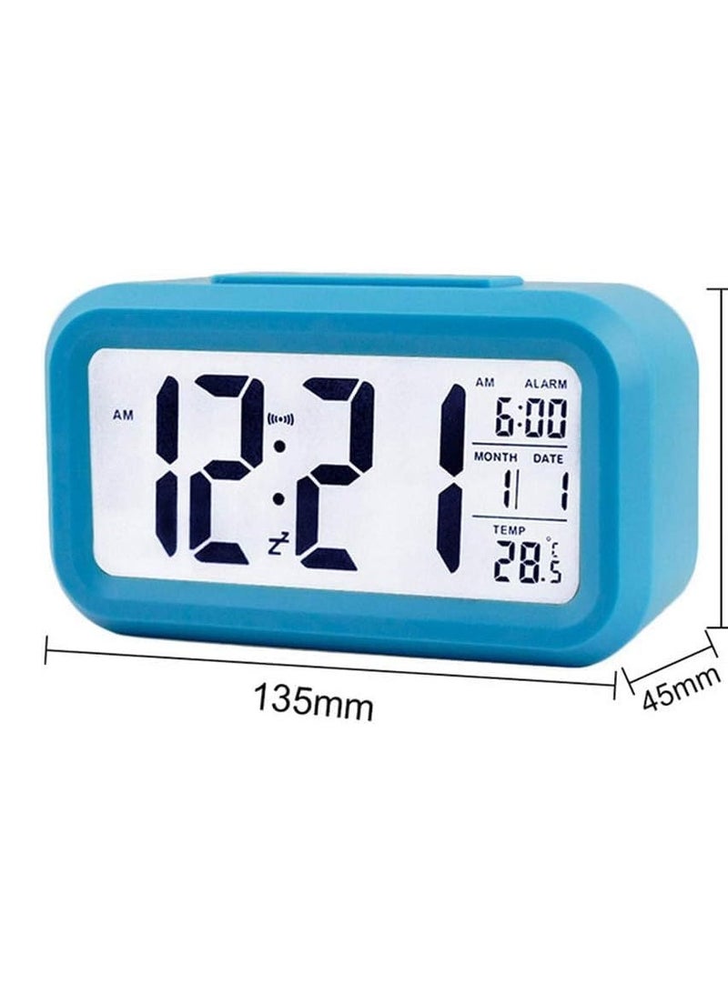Smart Digital Alarm Clock with Temperature Display, Large LCD Screen, Date Display, Smart Night Light, Battery Operated & Snooze Button on Top (DAC101) (Blue)  - Image 2