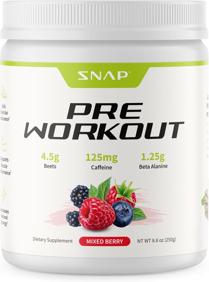 Snap Supplements Pre Workout Beet Root Powder Nitric Oxide Supplement Preworkout for Men and Women with Organic Beets and B Vitamins Energy and Heart Health Support 30 Servings Mixed Berry - Image 1
