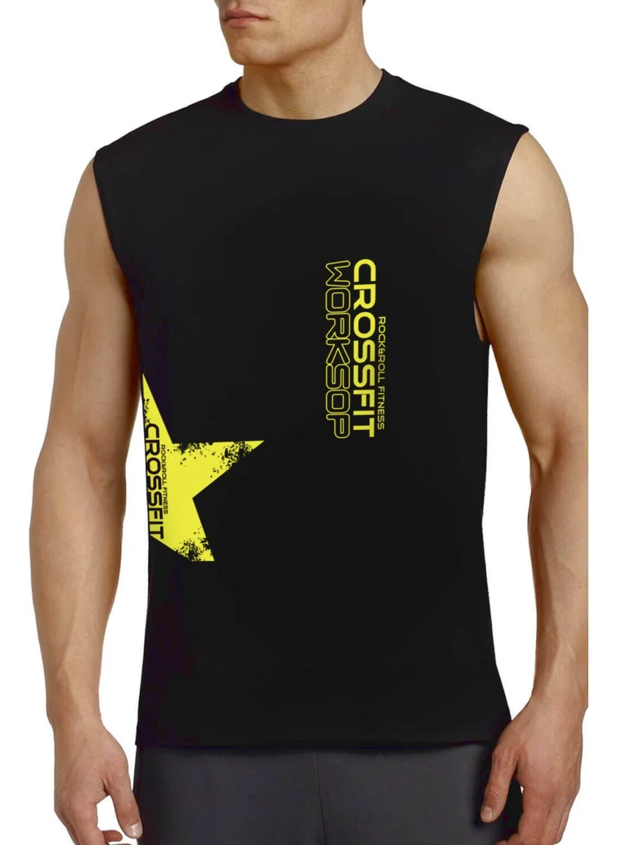 روك اند رول Crossfit Star Black Cut Sleeve / Sleeveless Men's T-Shirt