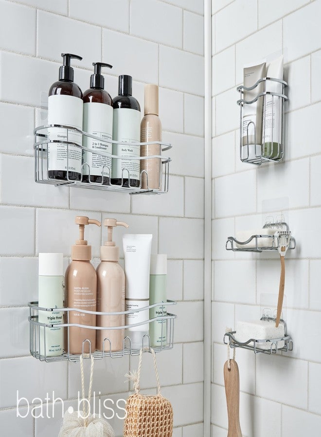 Bath Bliss Adhesive Shower Caddy Organizer | 5 Piece Set | 2 Soap Dishes | 1 Small Organizer | 2 Large Organizers | Bathroom Organization | Holds Up to 15lbs | Easy to install | Chrome - Image 2
