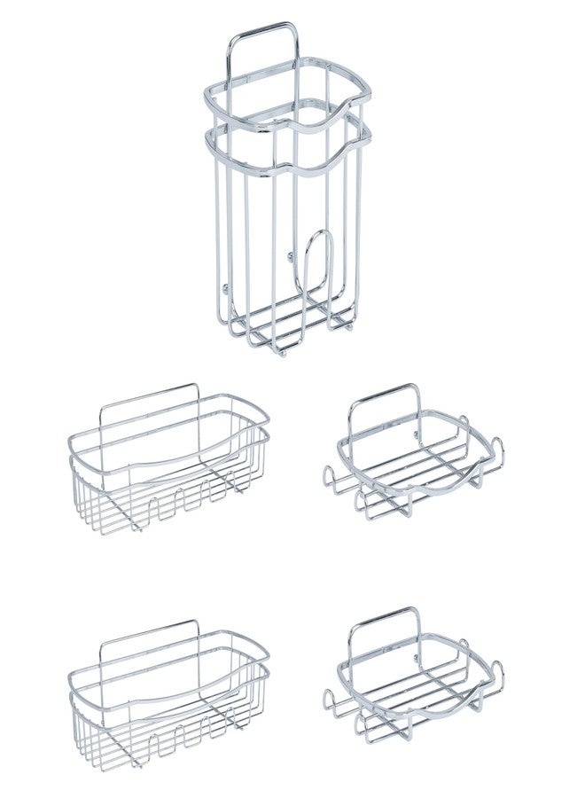 Bath Bliss Adhesive Shower Caddy Organizer | 5 Piece Set | 2 Soap Dishes | 1 Small Organizer | 2 Large Organizers | Bathroom Organization | Holds Up to 15lbs | Easy to install | Chrome - Image 1