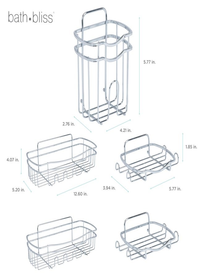 Bath Bliss Adhesive Shower Caddy Organizer | 5 Piece Set | 2 Soap Dishes | 1 Small Organizer | 2 Large Organizers | Bathroom Organization | Holds Up to 15lbs | Easy to install | Chrome - Image 4