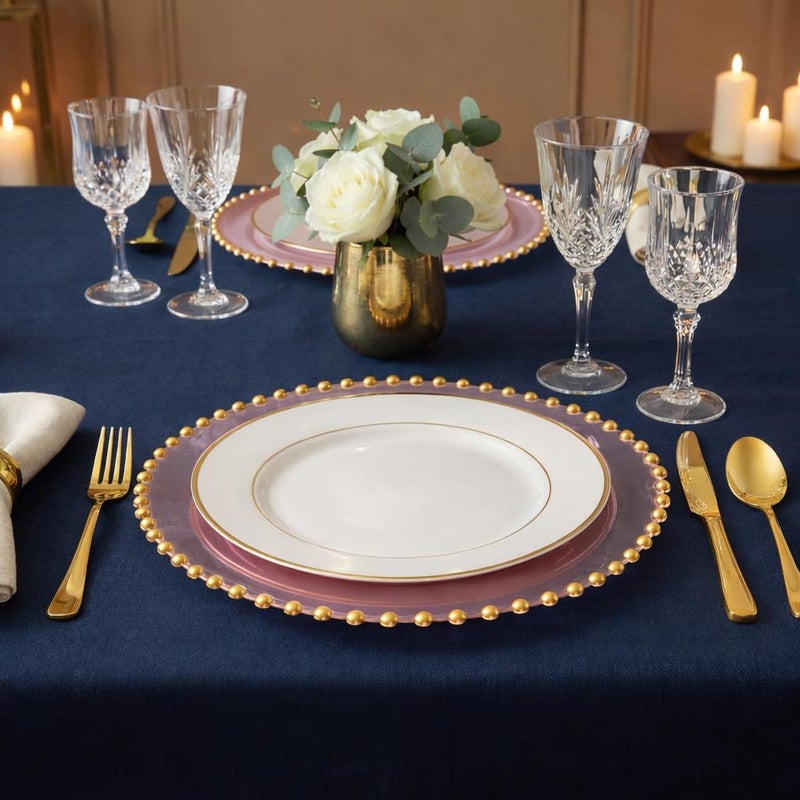 PLASTICPRO Translucent Pink with Gold Rim Plastic Charger Plates with Beaded Edge â€“ Pack of 4 â€“ 13" Elegant Round Disposable Chargers for Weddings, Events, Parties, and Dinners - Image 3