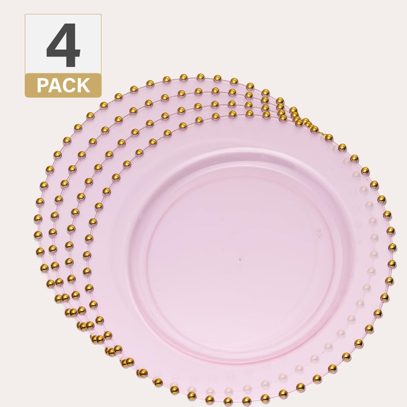 PLASTICPRO Translucent Pink with Gold Rim Plastic Charger Plates with Beaded Edge â€“ Pack of 4 â€“ 13" Elegant Round Disposable Chargers for Weddings, Events, Parties, and Dinners - Image 5