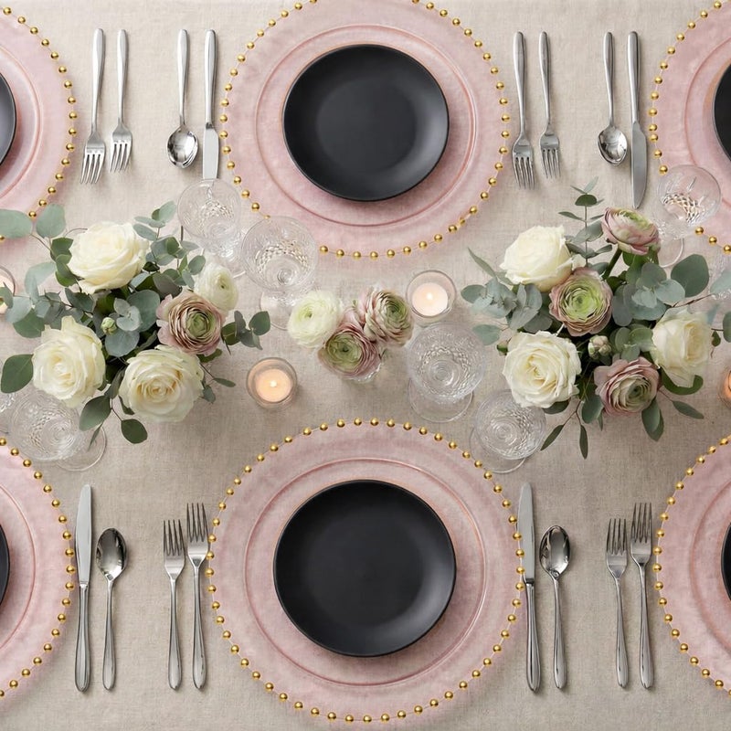 PLASTICPRO Translucent Pink with Gold Rim Plastic Charger Plates with Beaded Edge â€“ Pack of 4 â€“ 13" Elegant Round Disposable Chargers for Weddings, Events, Parties, and Dinners - Image 4