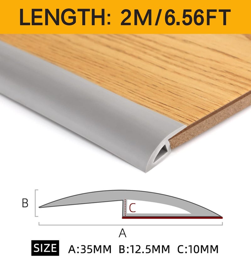 BNELL Carpet & Floor Edging Trim Strip,Self Adhesive-PVC Floor Transition Strip,Thresholds for Doorways with a Height Less Than 10 MM (6.56FT_Grey) - Image 2