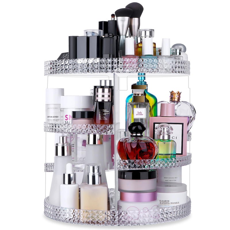 Awenia Makeup Organizer 360Degree Rotating Adjustable Makeup Storage 7 Layers Large Capacity Cosmetic Storage Unit Fits Different Types of Cosmetics and Accessories Plus SizeAcrylic Clear