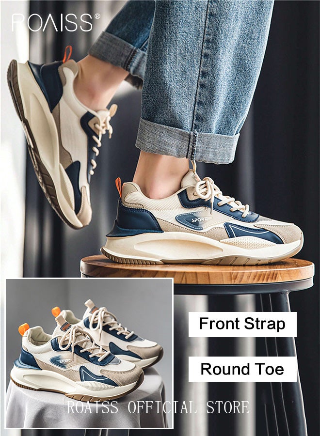 رويس أحذية رياضية أنيقة للرجال، أحذية رياضية منخفضة الرقبة برباط، أحذية منصة خفيفة الوزن ومسامية للرجال، أحذية رياضية كلاسيكية بألوان متباينة، مناسبة للارتداء اليومي والأنشطة الخارجية - Image 1