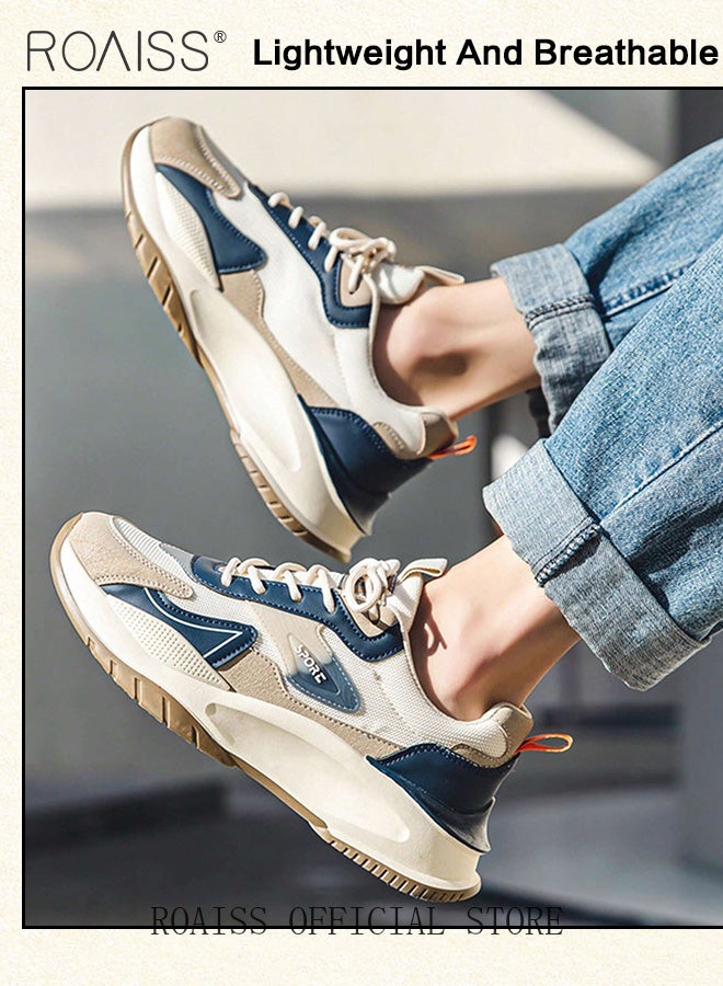 رويس أحذية رياضية أنيقة للرجال، أحذية رياضية منخفضة الرقبة برباط، أحذية منصة خفيفة الوزن ومسامية للرجال، أحذية رياضية كلاسيكية بألوان متباينة، مناسبة للارتداء اليومي والأنشطة الخارجية - Image 5