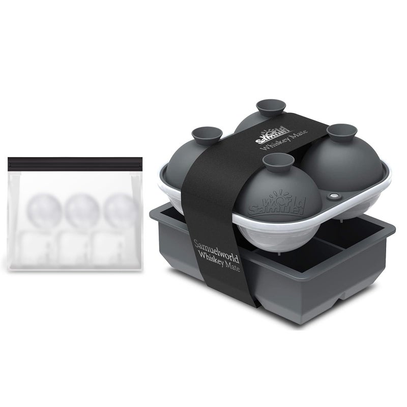 Samuelworld Large Silicone Premium Ice Trays, 2 Inches Big Cubes & 2.5 Inches Sphere Ice Molds - BPA Free, Craft Ice Maker for Gifting, Easy Release - Grey(With Ice Bag) - Image 1