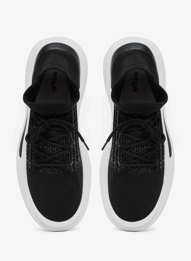 Styli  Knitted Chunky Sole Lace Up Sneakers for Men | Best Price UAE