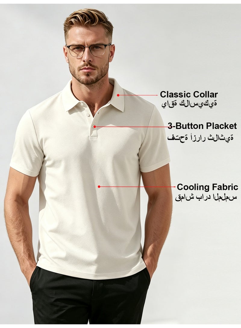 general Men's Short Sleeve Polo Shirts,Basic Golf T-Shirts for Men,Regular Fit Breathable Quick-Dry Shirt,Classic Moisture Wicking Performance Tees Summer,Athletic Running Top,Business and Casual Wear, Beige - Image 2