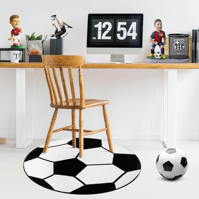 JOINSI Soccer Rug 31"x31" Round Bathroom Mat, Non Slip Bedroom Sports Carpets for Kids Boys Bedroom Living Room Playroom Decor (Soccer) - Image 5