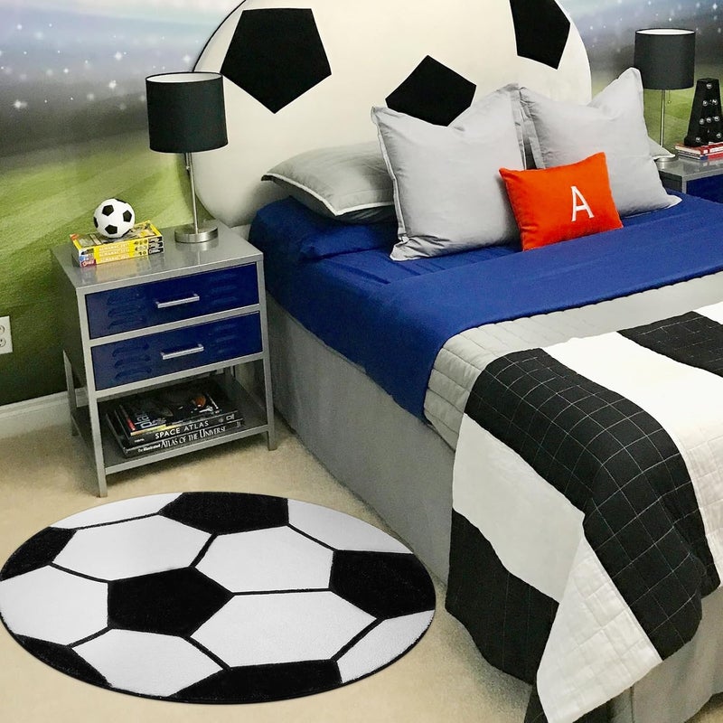 JOINSI Soccer Rug 31"x31" Round Bathroom Mat, Non Slip Bedroom Sports Carpets for Kids Boys Bedroom Living Room Playroom Decor (Soccer) - Image 2