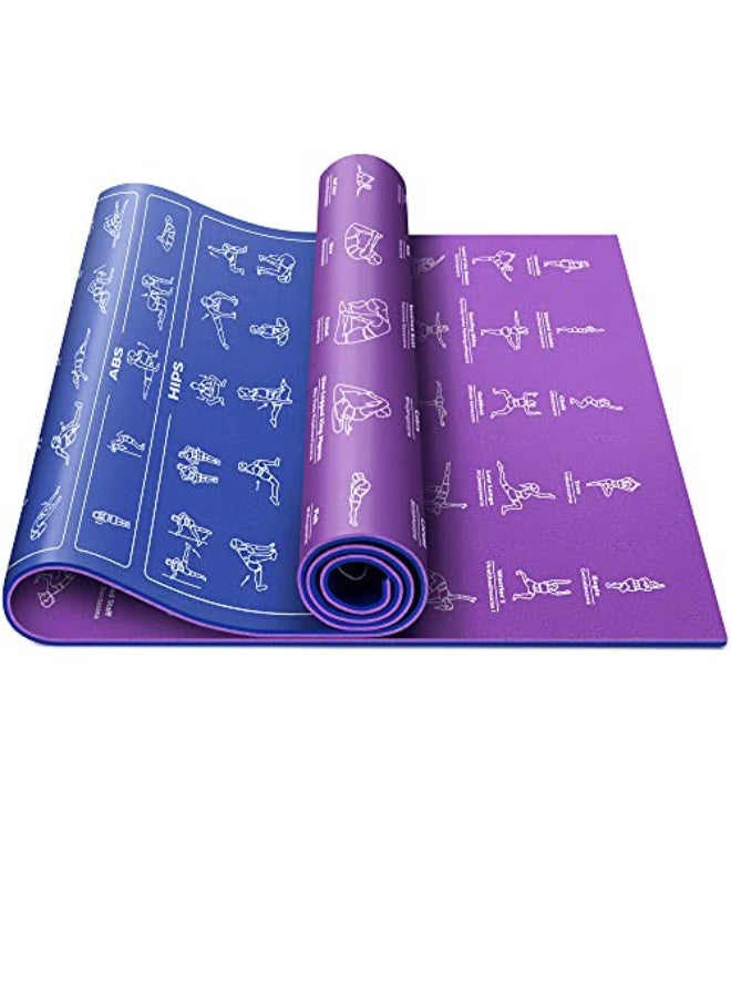 كيلا بساط يوغا رياضي للرجال والنساء - كبير، سمك 4 مم، 68 بوصة × 24 بوصة، بساط تمارين مانع للانزلاق مع 75 وضعية يوغا مطبوعة للبيلاتس والتمارين الرياضية والتمدد - أساسيات المنزل والنادي الرياضي، بساط يوغا غير سام ومانع للانزلاق للجنسين(أرجواني) - Image 2