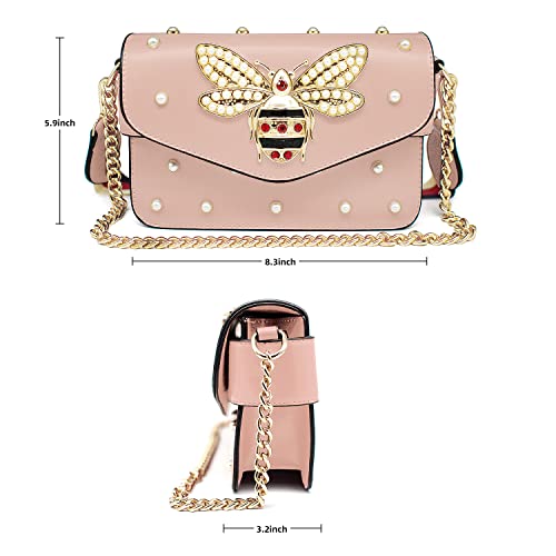 Beatfull Designer Bee Purse Fashion Crossbody Purse with Pearl for Women Pu Leather Shoulder Bag Clutch Handbags - Image 2