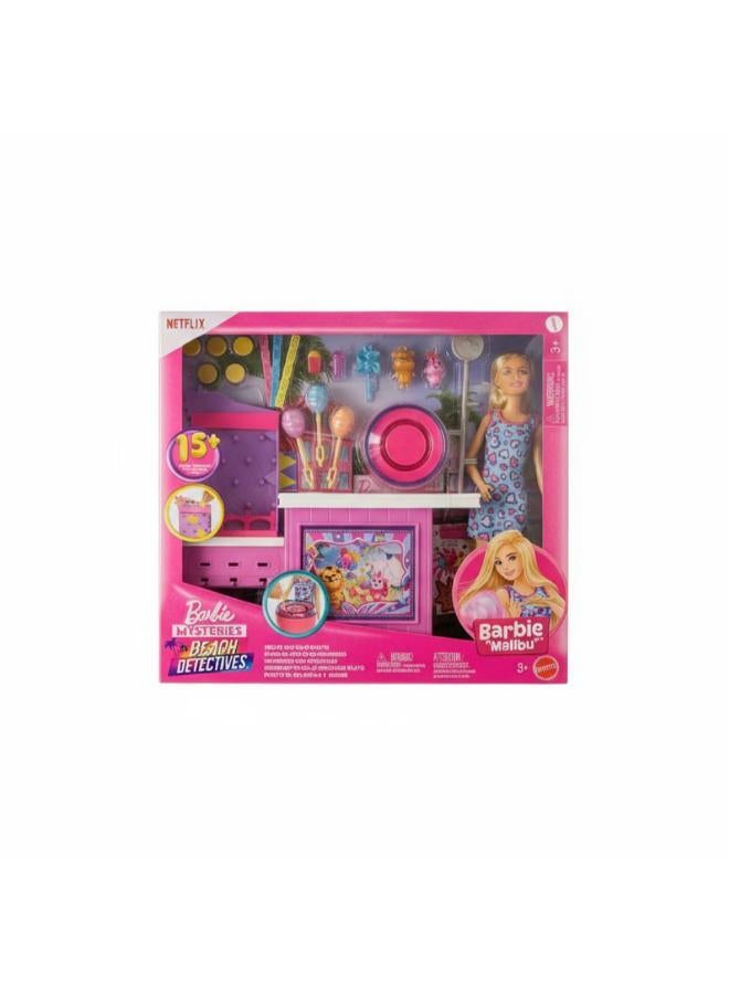 Mattel Barbie Mysteries: Beach Detectives Barbie “Malibu” Doll, Cotton Candy Game Playset & Accessories